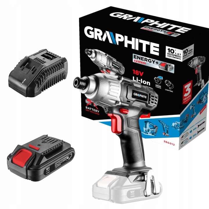 Zakrętarka Akumulatorowa Udarowa 180Nm Bateria 2Ah Ładowarka Graphite