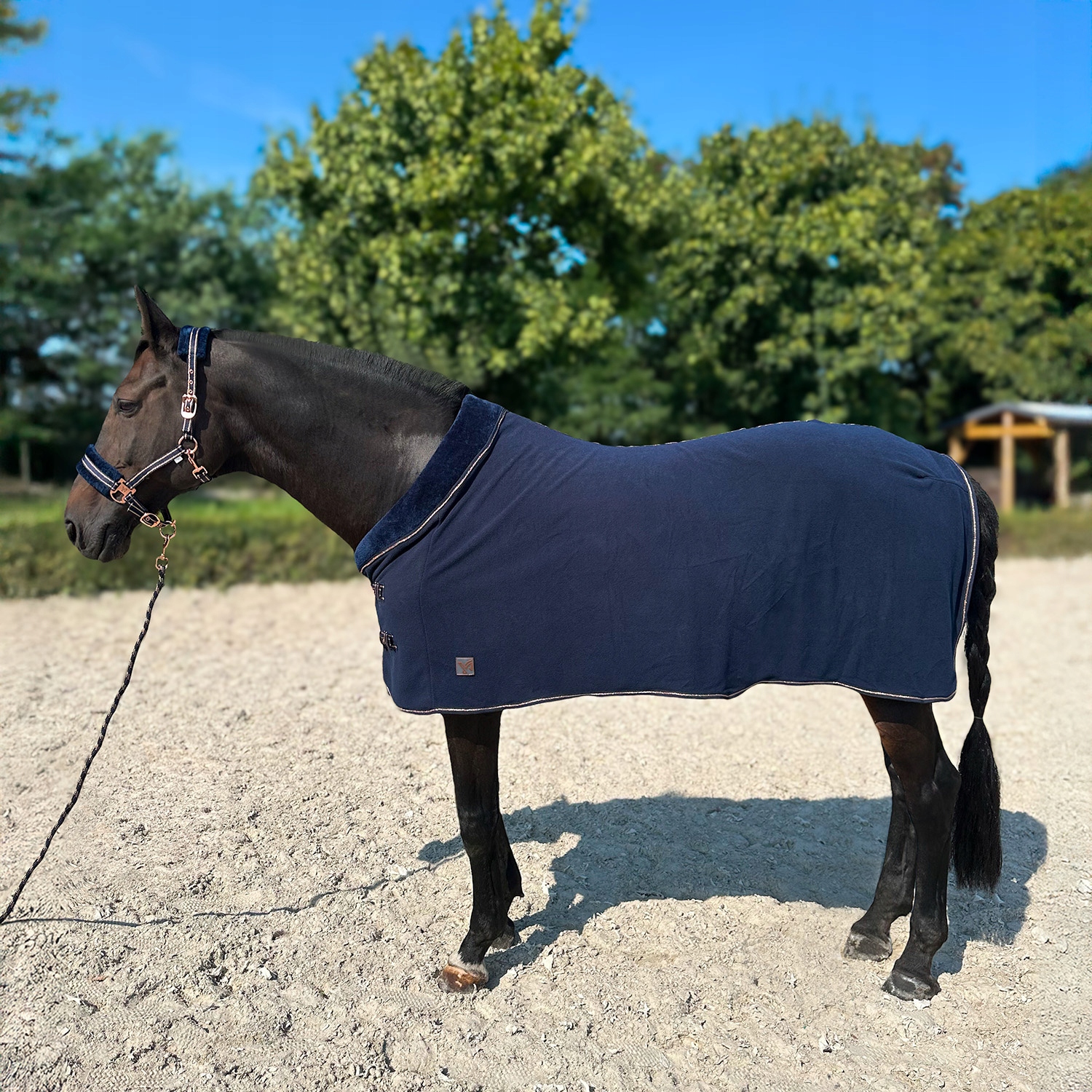 Deka pro koně York Gold Star, fleecová, tmavě modrá, velikost 155 cm