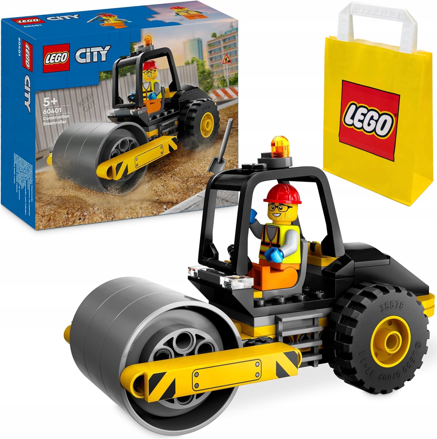 LEGO City Walec budowlany klocki 60401 auto budowlane na prezent torba