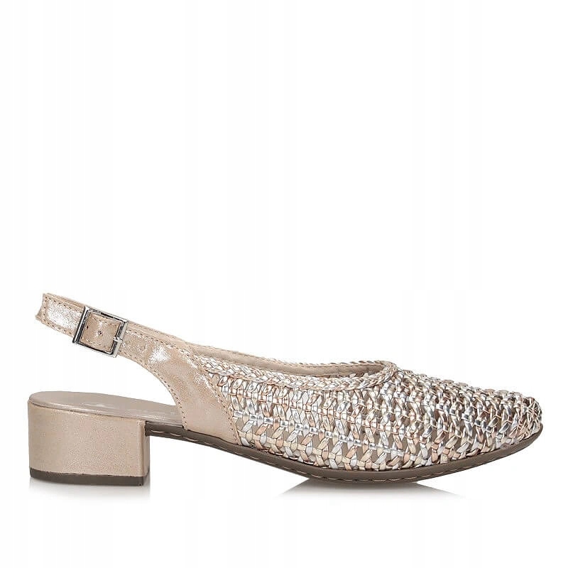 Dámské lodičky Rieker 47078-90 zlaté s přezkou na podpatku