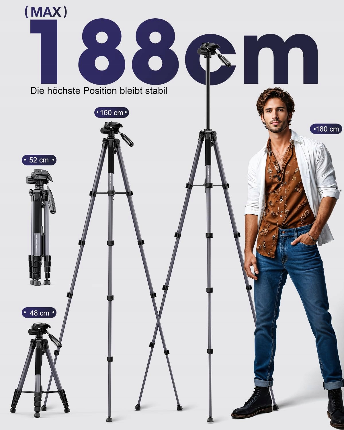 POLAM-FOTO Statyw Aluminiowy 188cm Do Aparatów Lustrzanek i Telefonów — miniatura 3