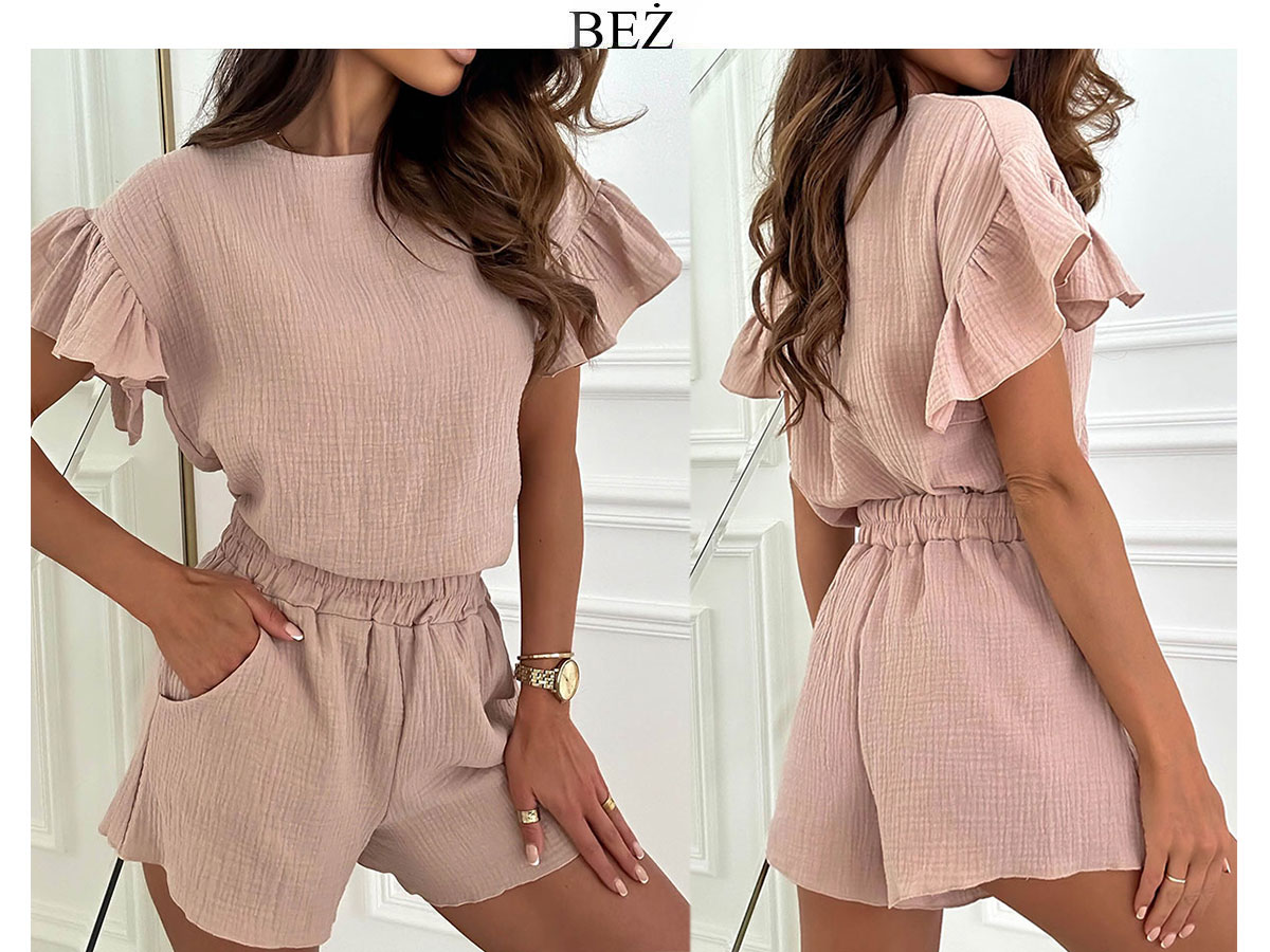 MUŚLINOWY komplet damski oversize bluzka szorty muślin na lato wygodny L/XL Płeć kobieta