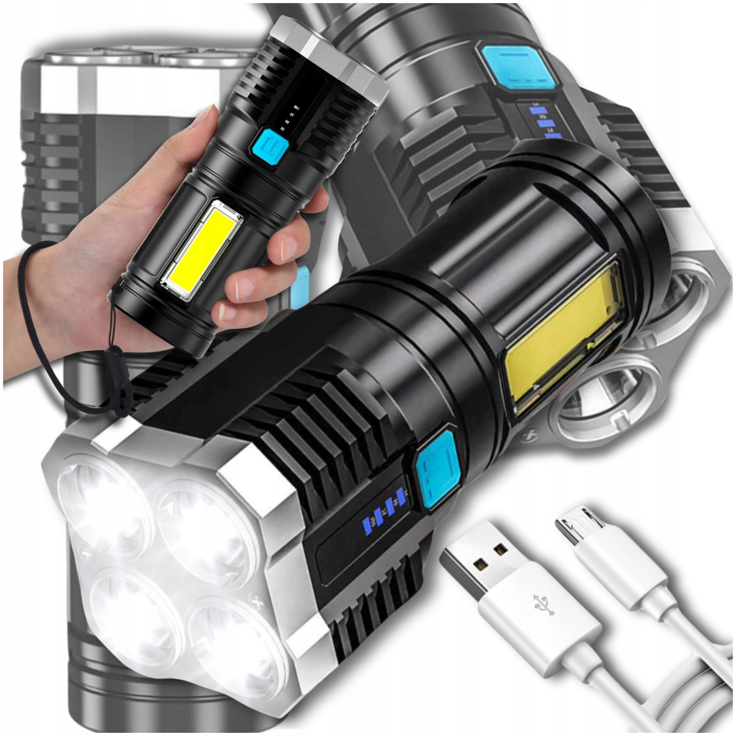 LATARKA TAKTYCZNA AKUMULATOROWA LED NA BIWAK WOJSKOWA SZPERACZ WODOODPORNA