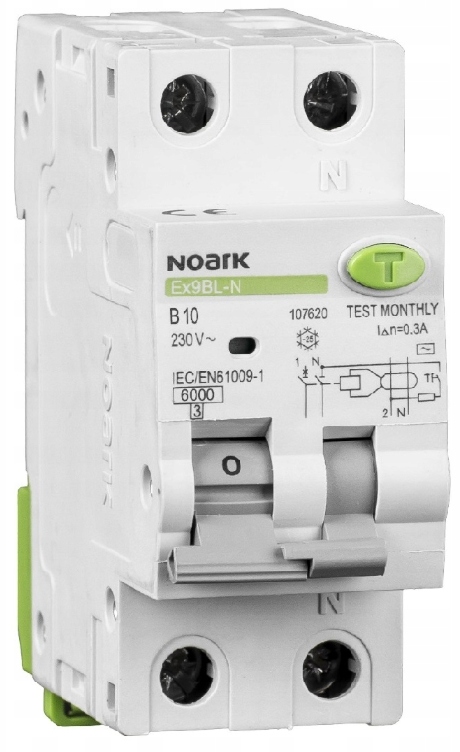 Różnicówka z zabezpieczeniem B10 30mA 1P+N Noark Ex9BL-N 107620