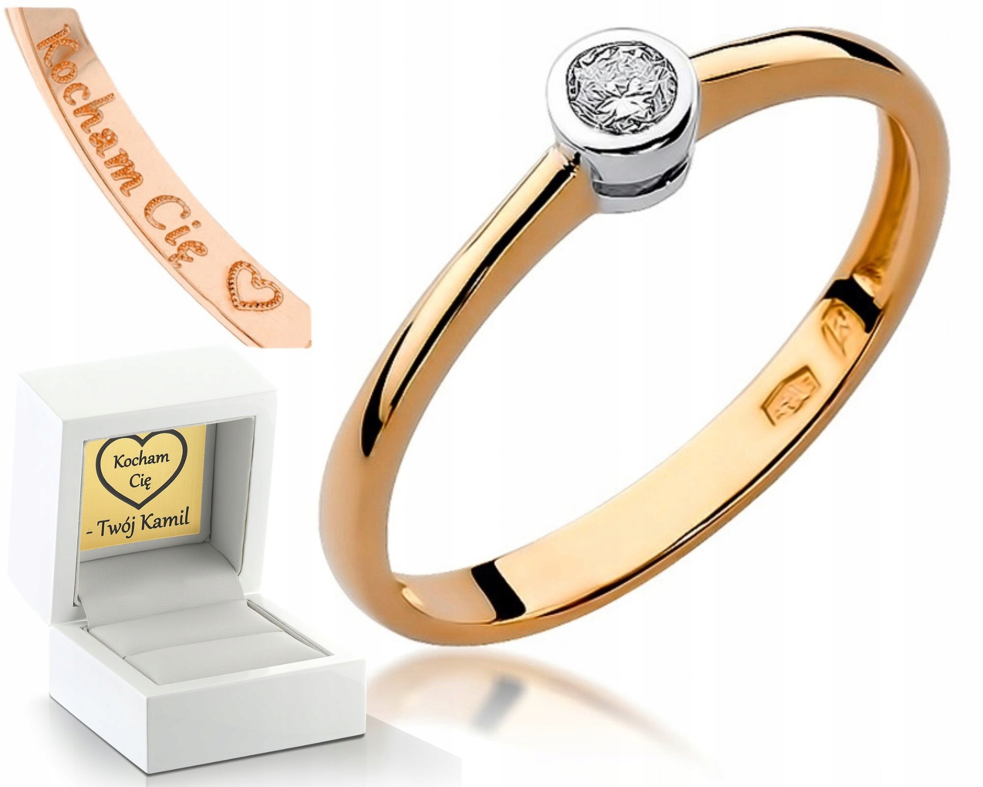 Prstýnek Briliant Růžové Zlato 585 Gravírování Bonus Zlato