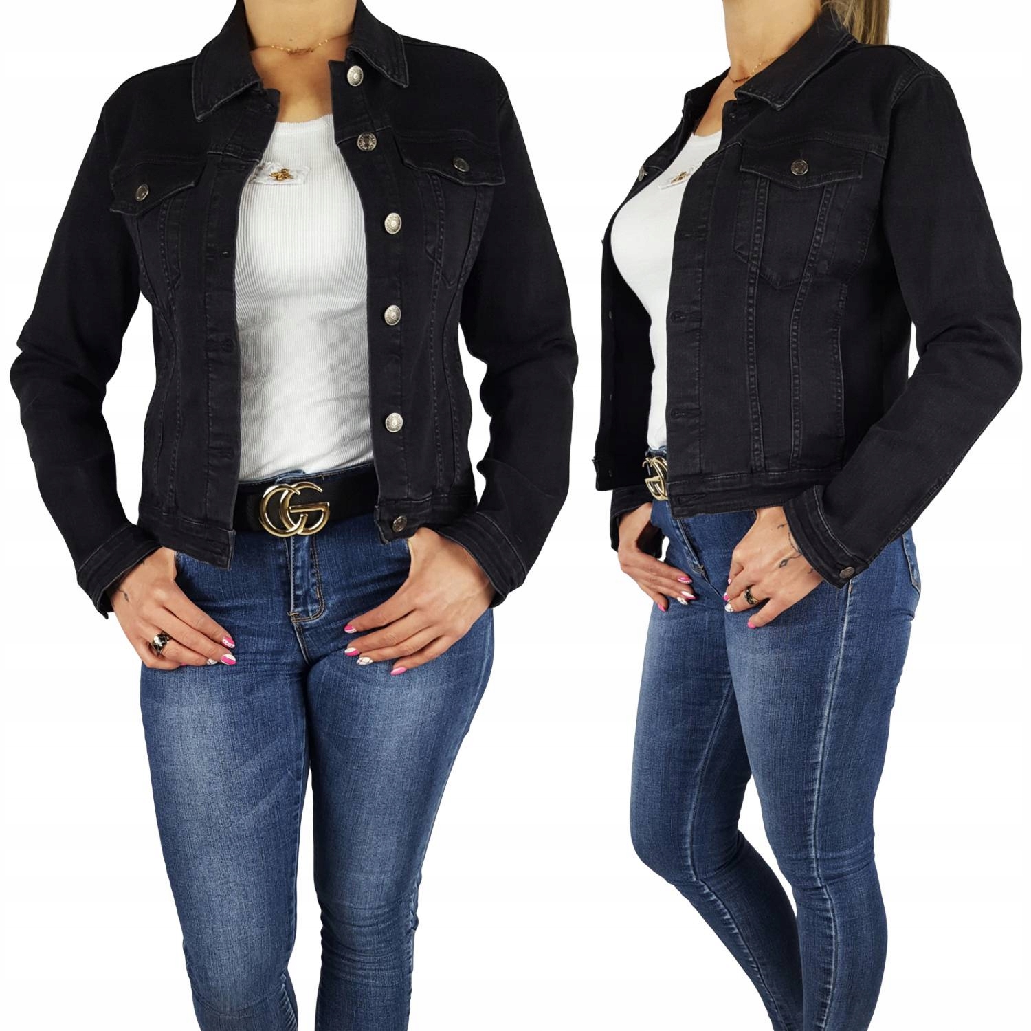 Katana Jeansowa Kurtka Jeansowa Bawełniana Modna Czarna