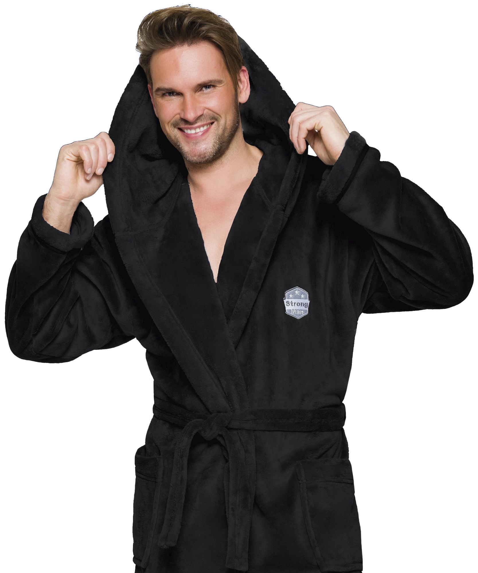 CIEPŁY MIŁY DŁUGI SZLAFROK MĘSKI Z KAPTUREM 3XL Wzór dominujący inny wzór