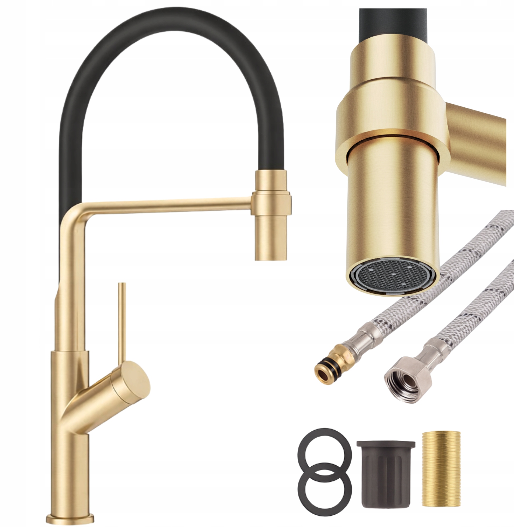 Kuchyňská stojánková baterie Granitan kartáčované zlato Vasto Vytahovací Sprcha