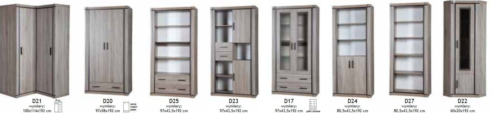 REGAŁ stojący szuflady półki truflowy DALLAS D-23 Szerokość mebla 97 cm