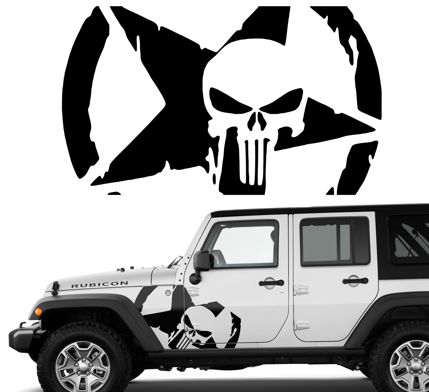 Samolepka Grafika na auto Jeep Hvězda Lebka Hvězda Offroad 100x60