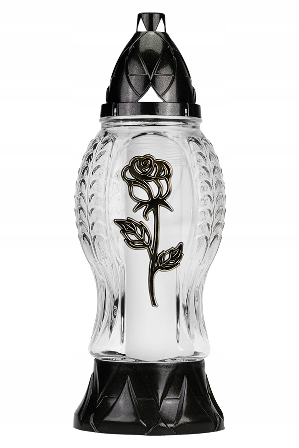 Znicz szklany z aplikacją RÓŻA 35h