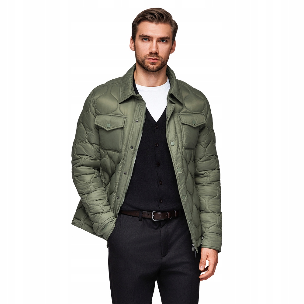 Pánská prošívaná bunda košilového střihu olivová V2 OM-JALP-0215 vel. XL