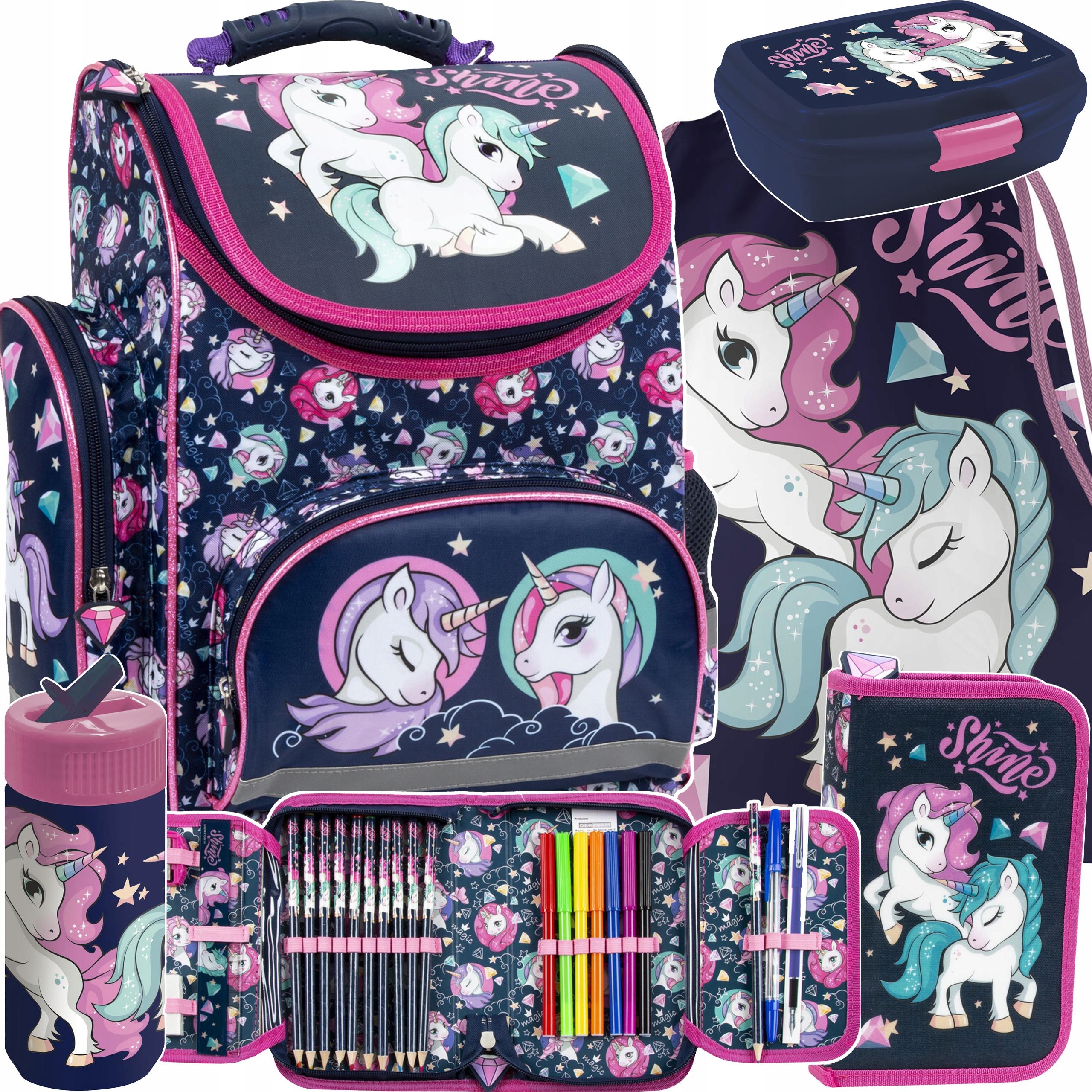 TORNISTER DZIEWCZĘCY JEDNOROŻEC ZESTAW 5el UNICORN