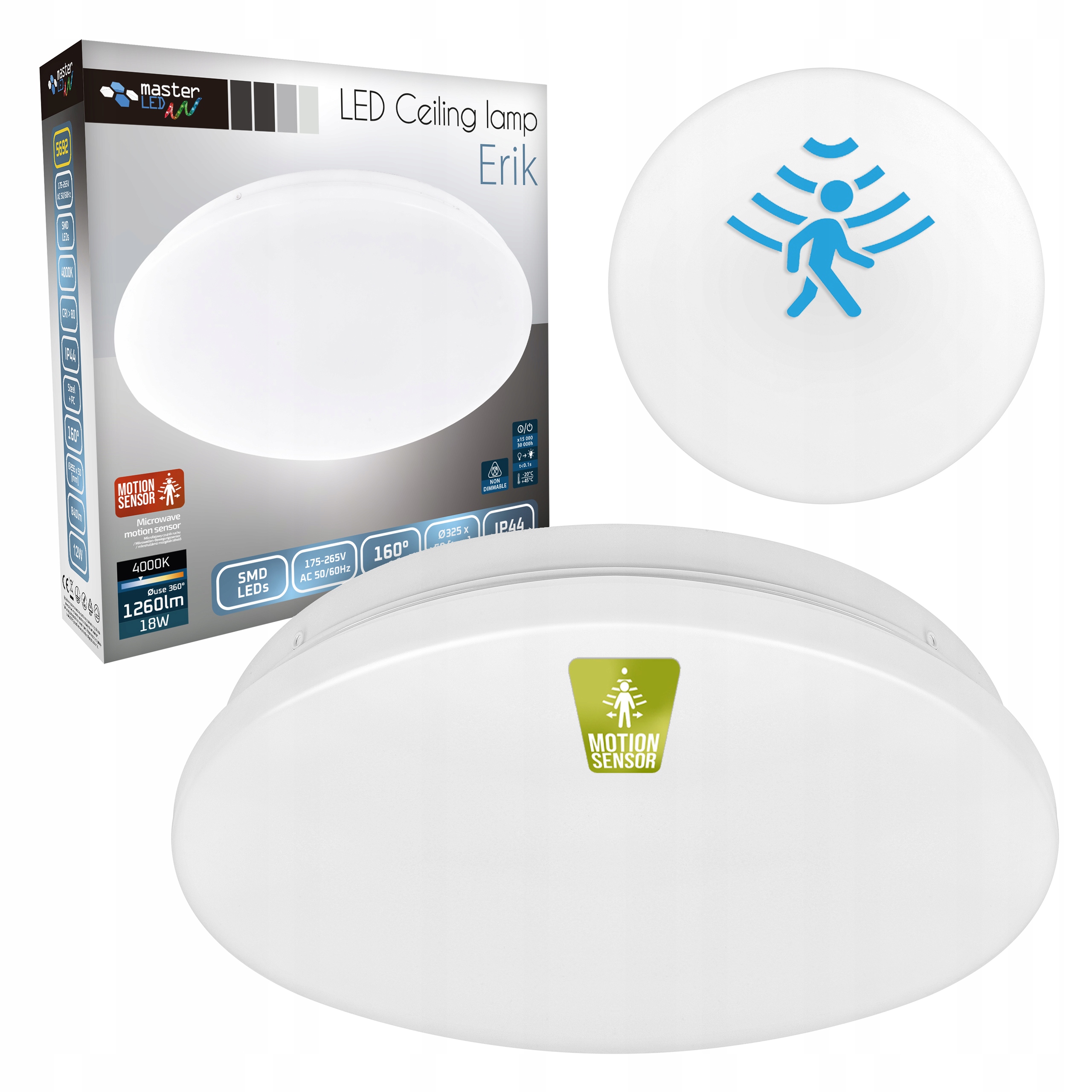 Plafon LED Panel Sufitowy Natynkowy Lampa 18W CZUJNIK RUCHU Okrągły