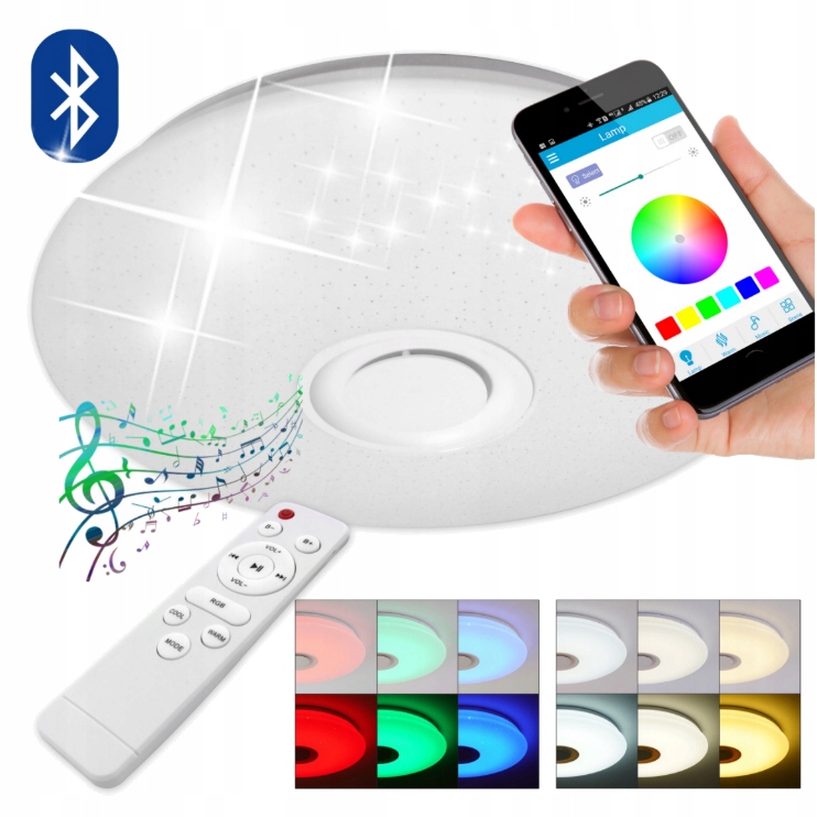 Stropní Svítidlo Rgb S Bluetooth Led Reproduktorem 60 W S Dálkovým Ovládáním Aplikací App