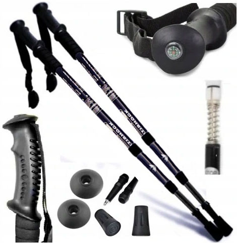 2x KIJKI TREKKINGOWE NORDIC WALKING KIJE DO CHODZENIA + LATARKA COB +OPASKA Długość po złożeniu 135 cm