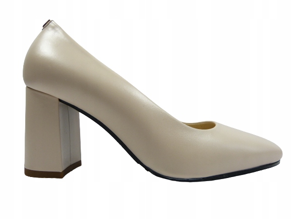 Béžové kožené lodičky na stabilním podpatku, klasické dámské boty Sala 37