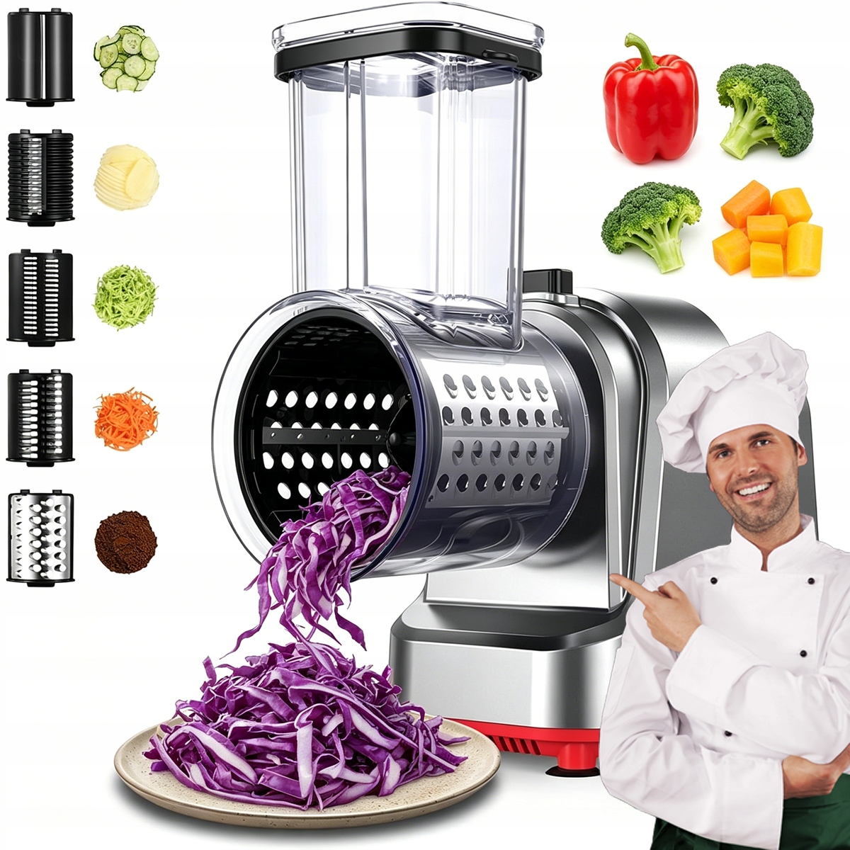 Elektryczna Szatkownica Krajalnica Do Warzyw Owoców Wielofunkcyjna Tarka