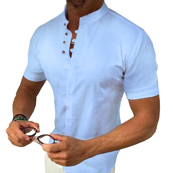 Pánská košile Stojka Casual Lněná Len Bavlněná Regular Prodyšná