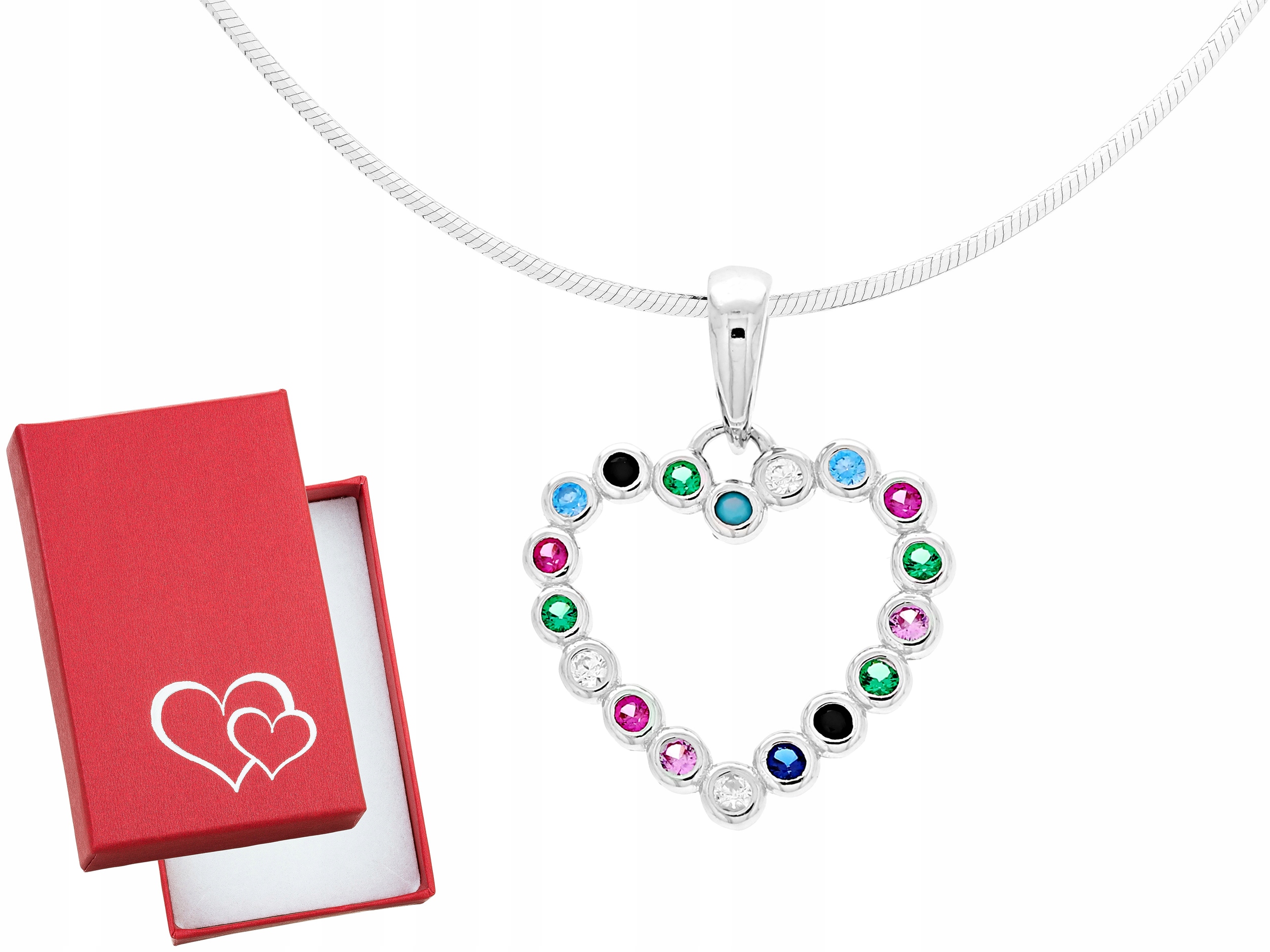 Krátký stříbrný barevný dámský náhrdelník Srdce s zirkony Choker 30 cm