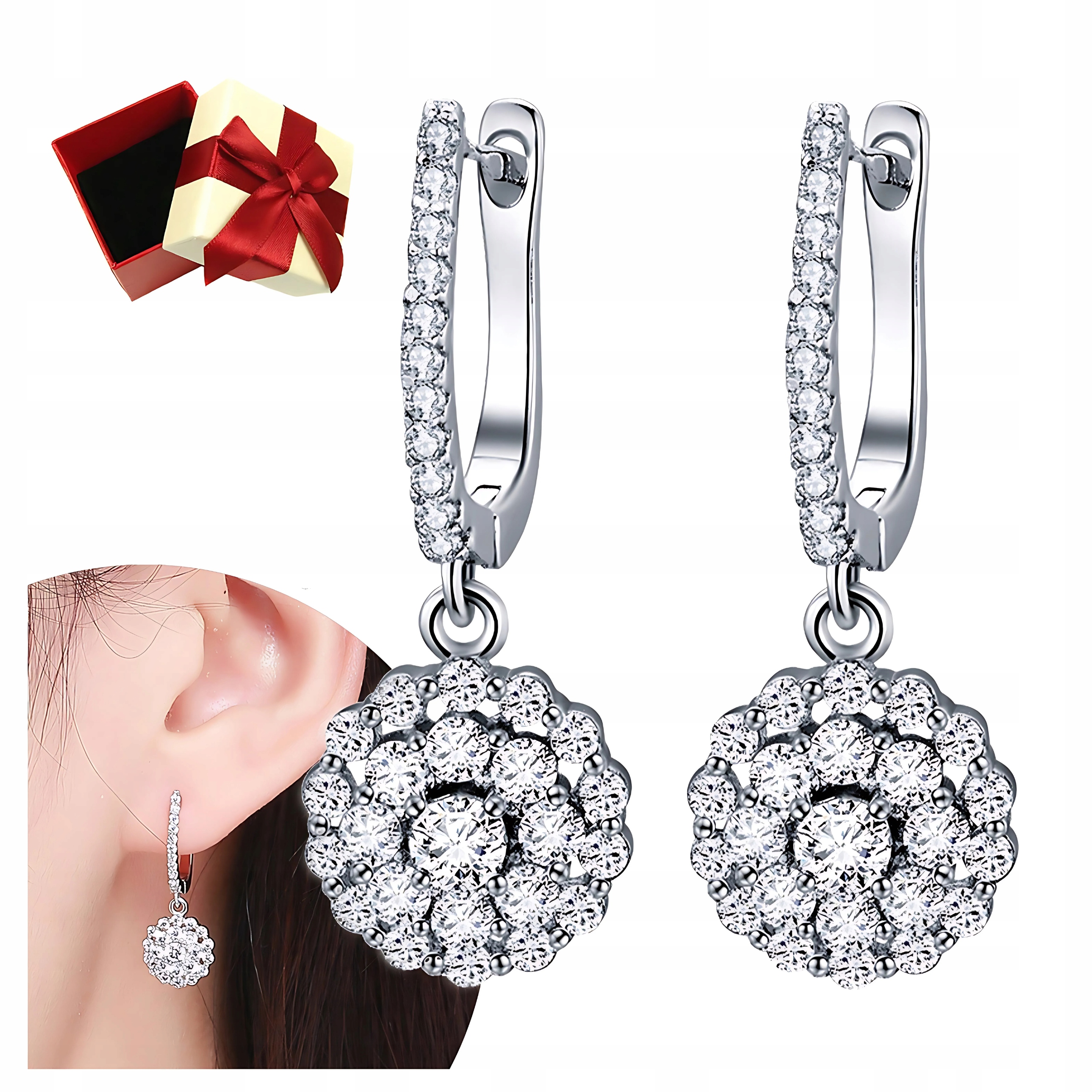 Kolczyki srebrne S925 z Dużą Cyrkonią angielskie wiszące długie