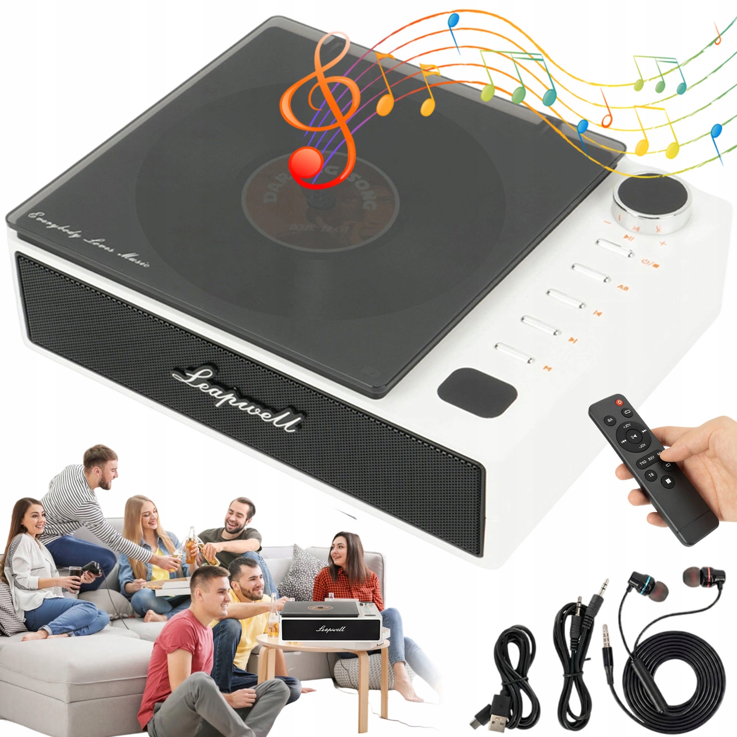 Retro Bluetooth CD Přehrávač BÍLÝ7 Režimů Multifunkční Hi-fi Reproduktory