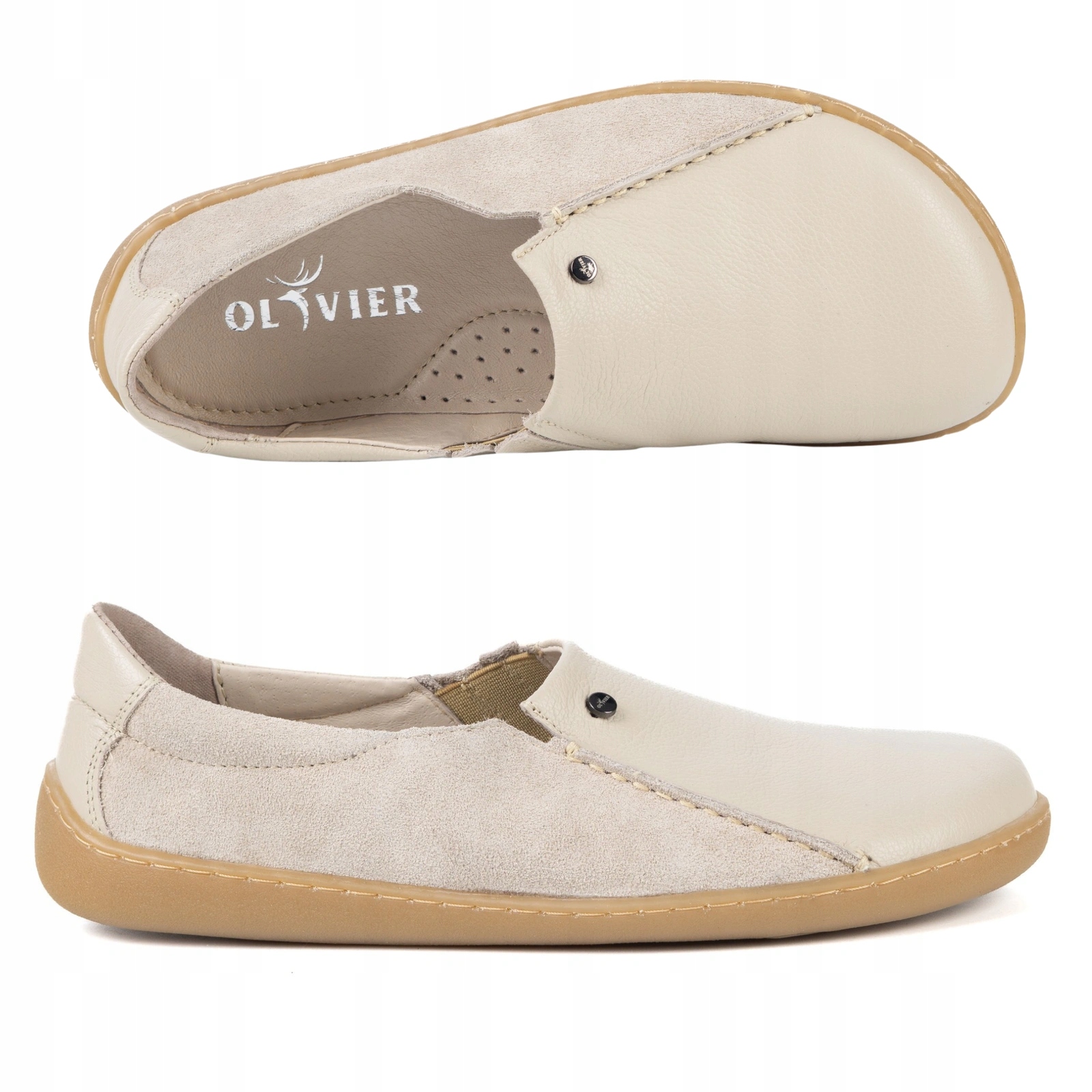 Dámské kožené barefoot boty slip on zero drop Sola široké béžové 38