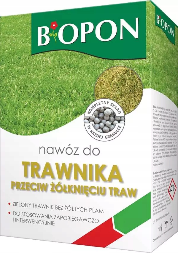 Hnojivo na trávník proti žloutnutí Trávník Bez žlutých skvrn Biopon 5 kg