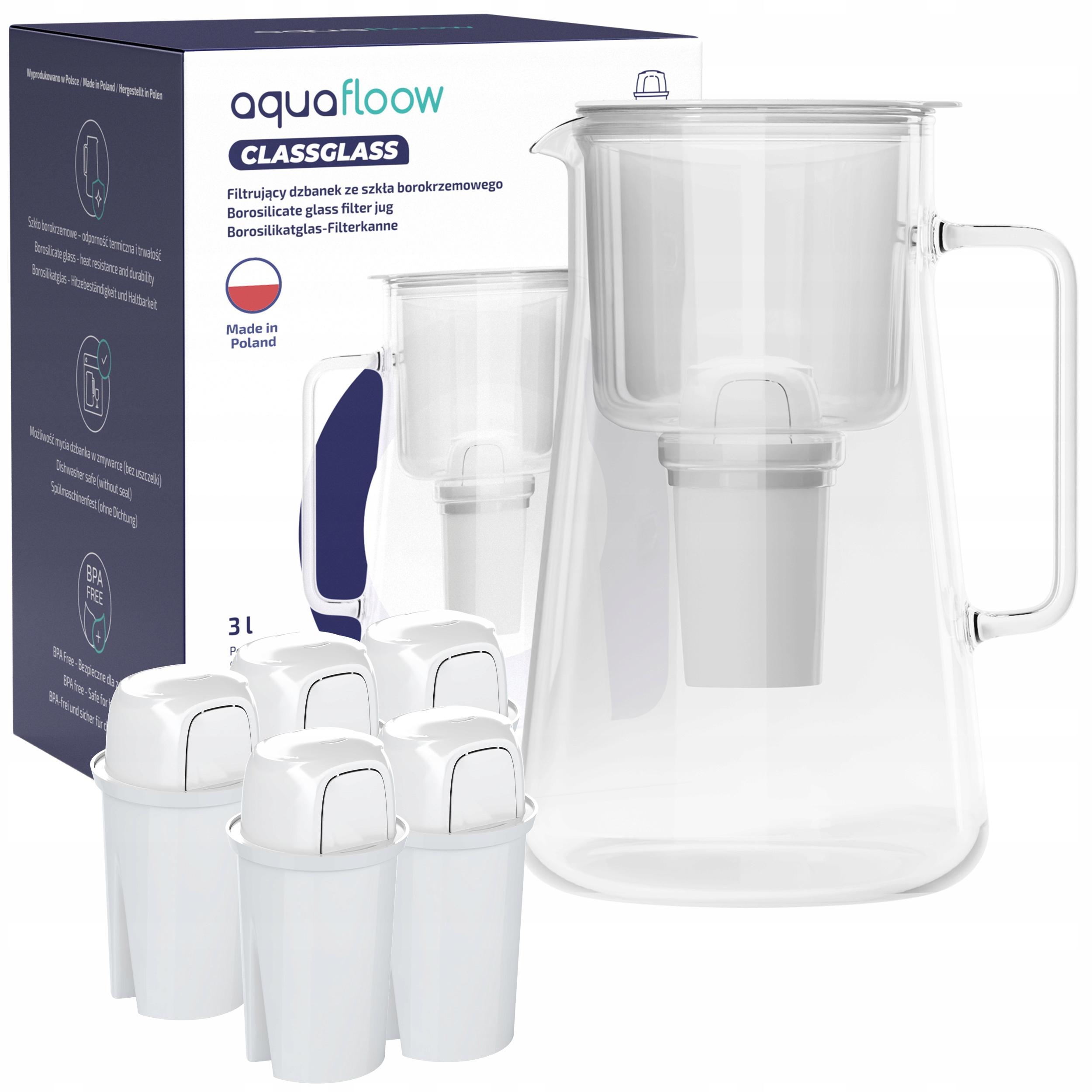 Dzbanek filtrujący AquaFloow ClassGlass 3l biały 6x filtr do wody Class