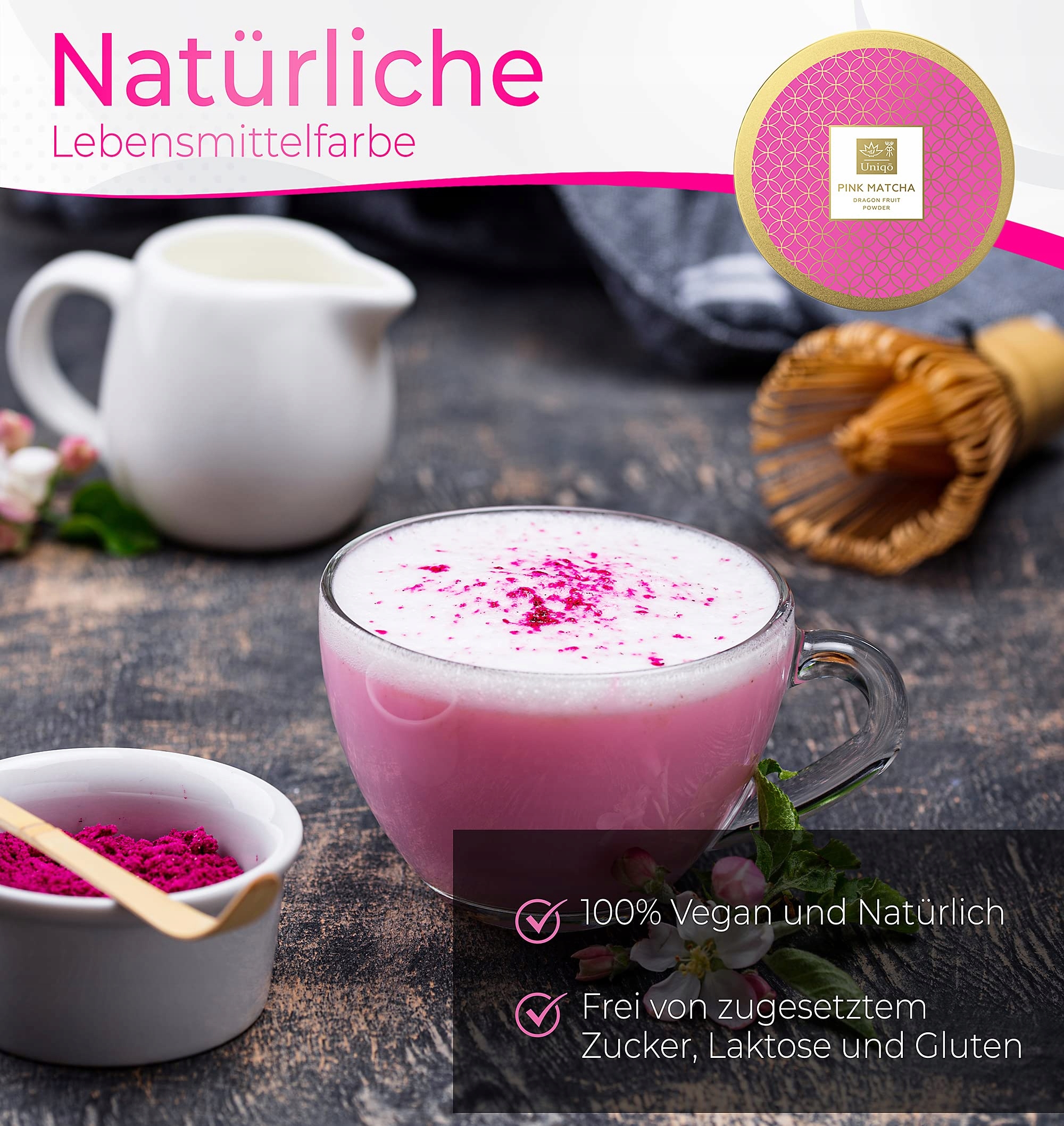 TEA UNIQO Różowa Matcha Proszek Pitaya Smoczy Owoc 200g Refill — miniatura 3