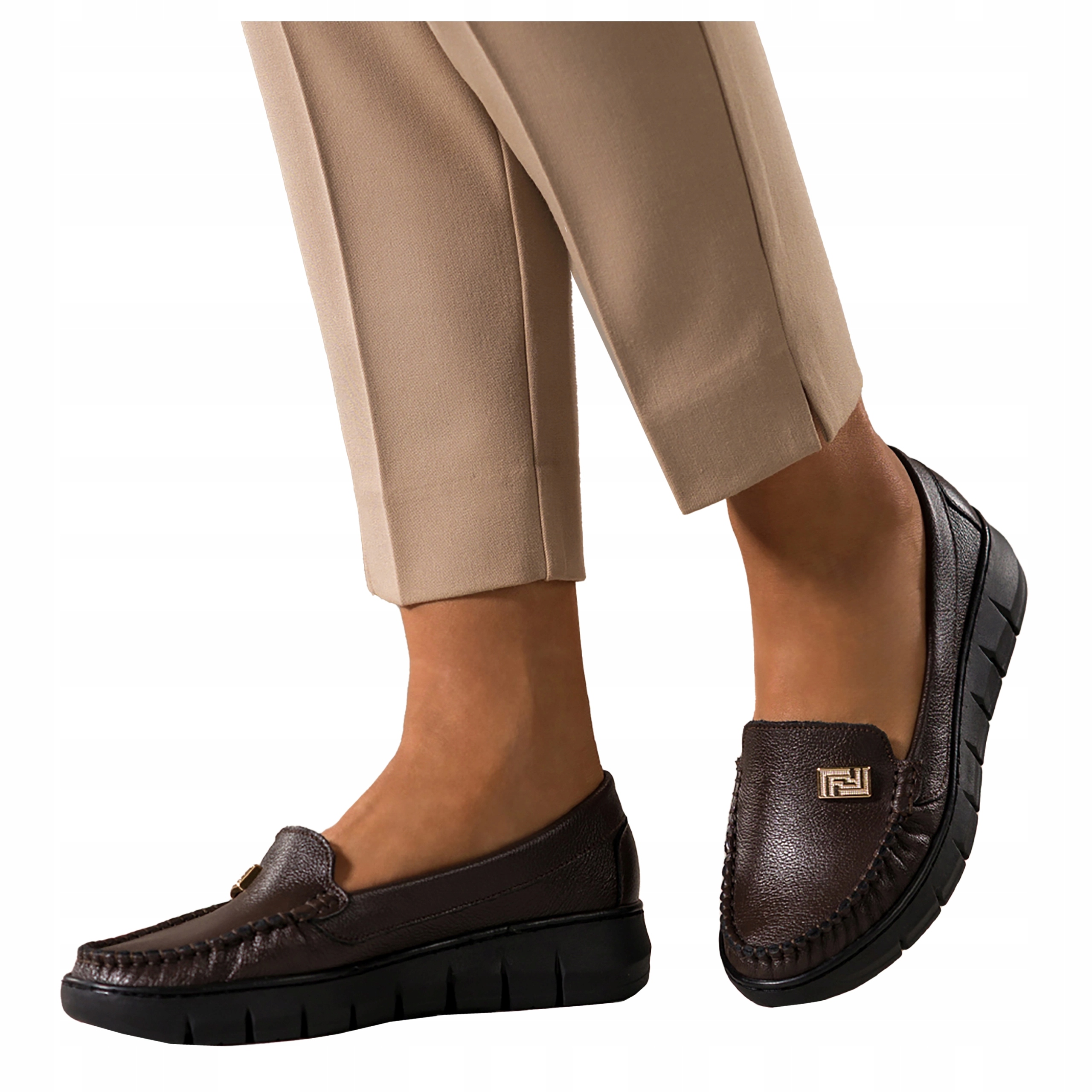 Mokasíny Čokoládové Kožené Dámské Pohodlné Elastická podrážka vel 41