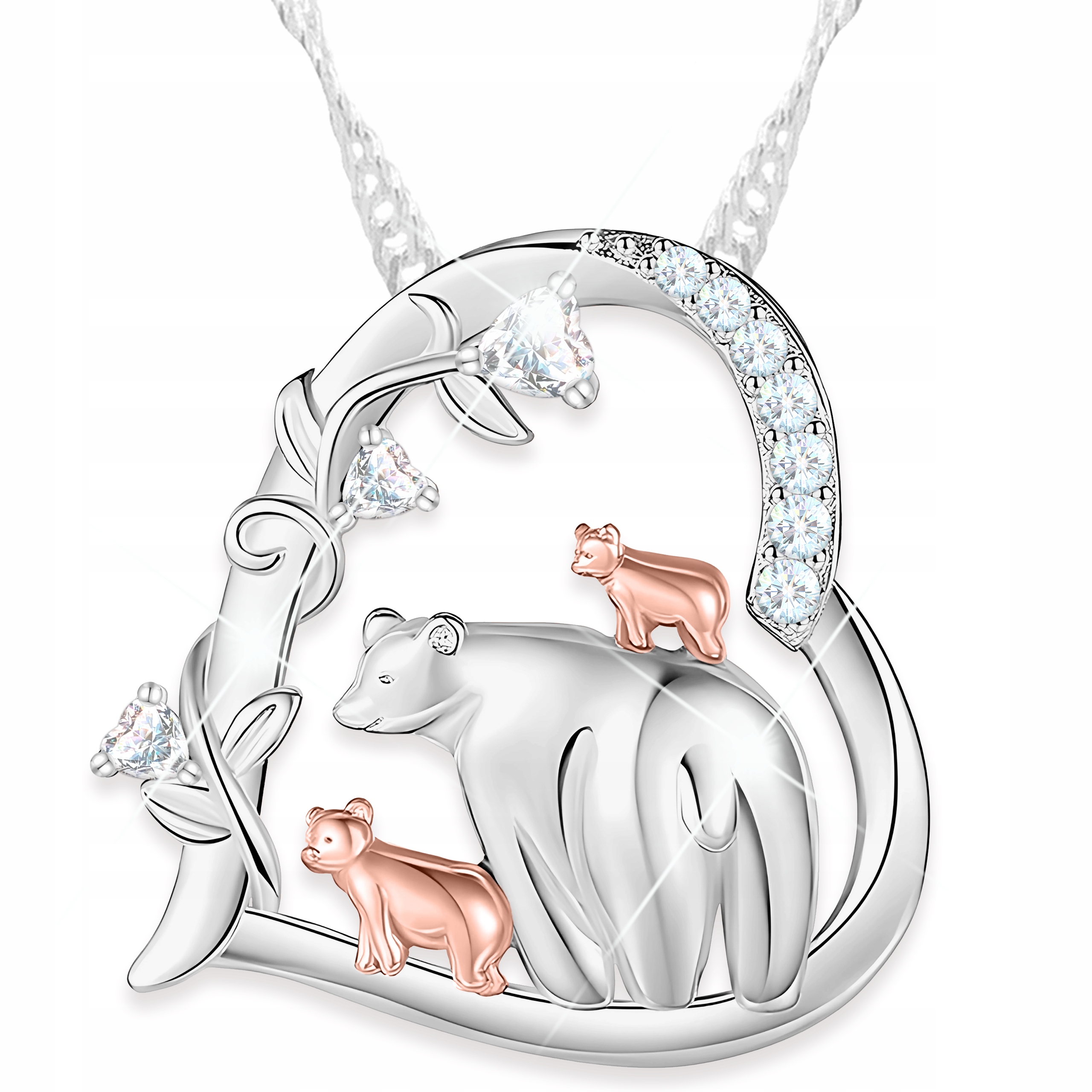 Stříbrný Náhrdelník Srdce s Medvídkem Máma s Dítětem Stříbro 925