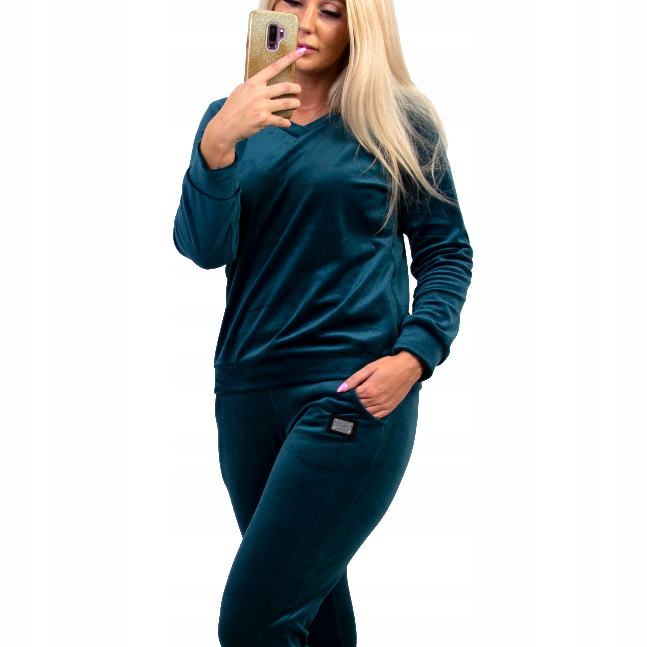 Z401 Velurový Teplákovka výstřih V-neck Zelený vel. 36 (s)