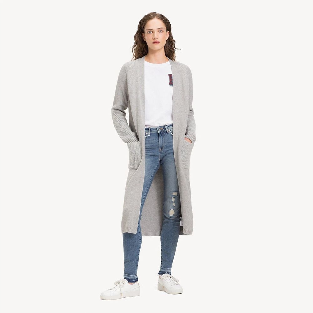 Tommy Hilfiger Szary Długi Kardigan (xs)