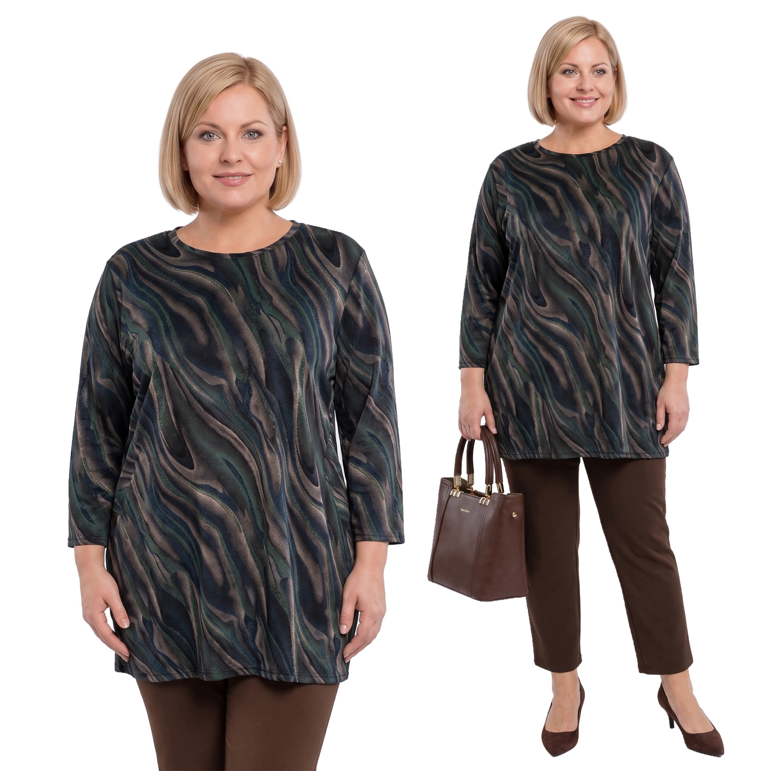 Černo-zelená tunika s plus size vzory, velikost 58