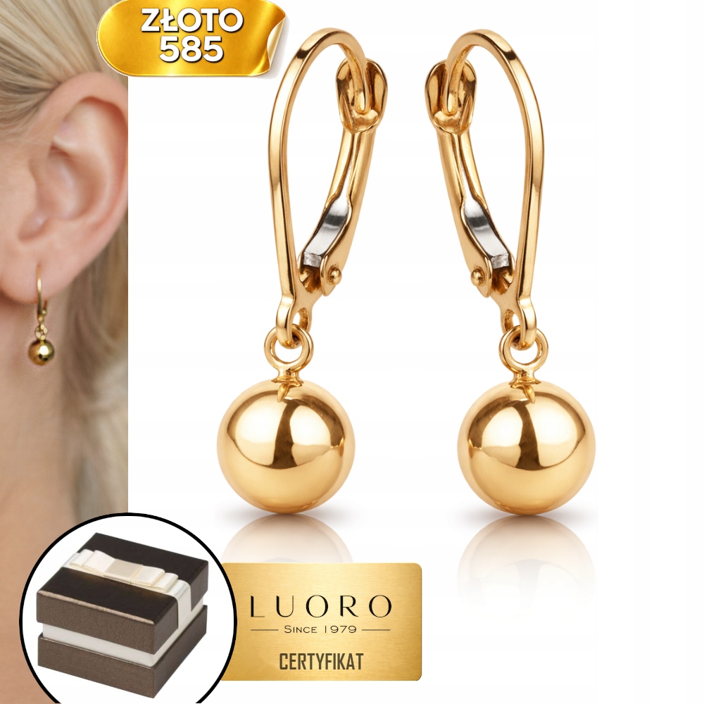 Náušnice Zlaté 585 14K Hladká Kulička Anglické Zapínání 23 MM Elegantní