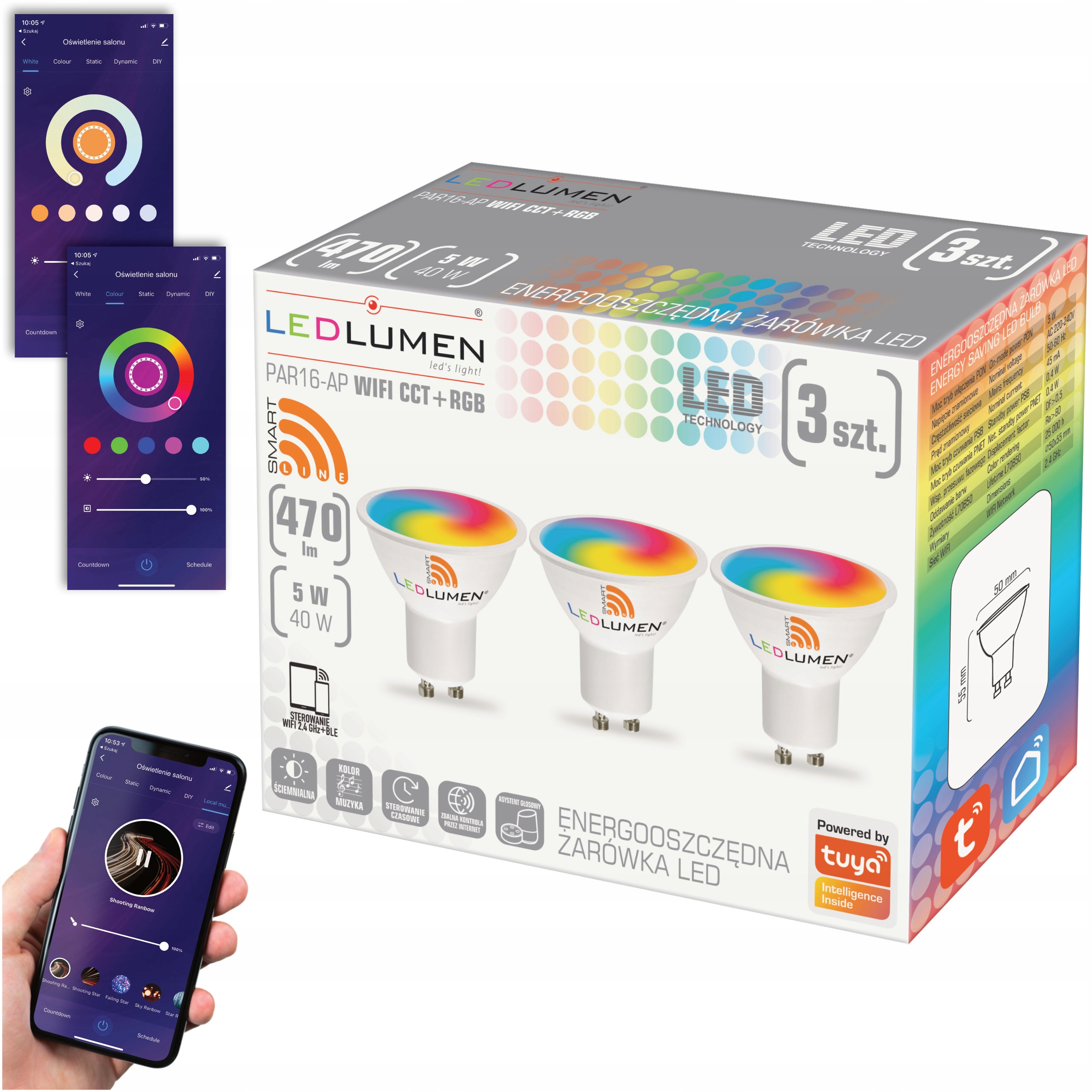 

3xŻarówka Led GU10 5W Rgb+cct Wifi Tuya Smart Life