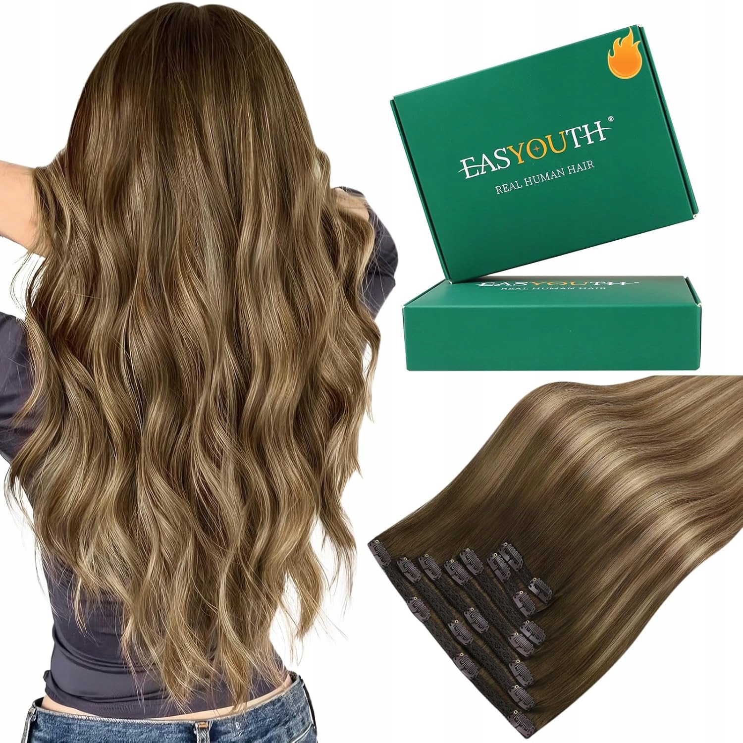 Easyouth Balayage 4-4-27 Treska włosy naturalne clip in 18" 100g