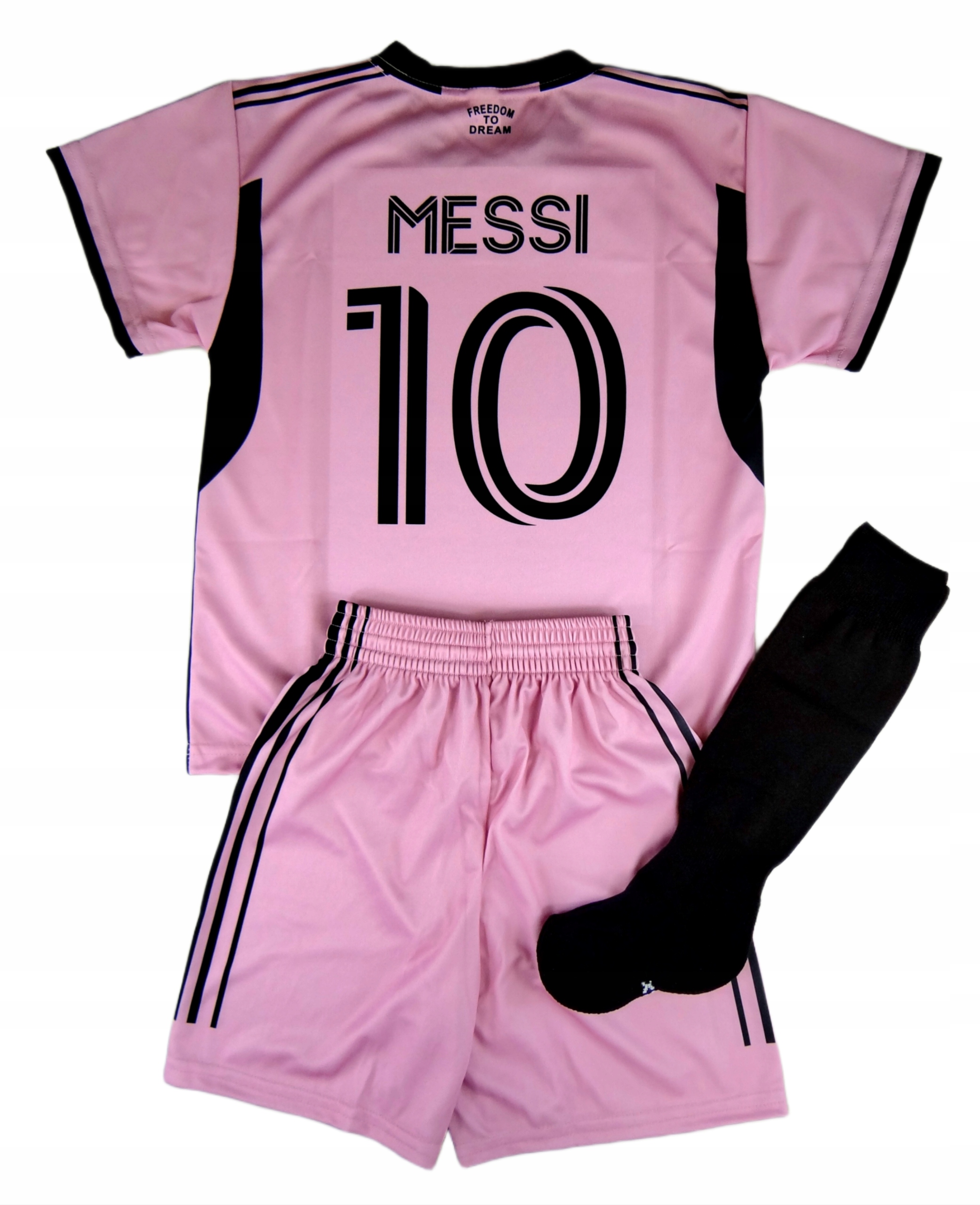 MESSI strój piłkarski koszulka spodenki getry RÓŻ rozm. 140