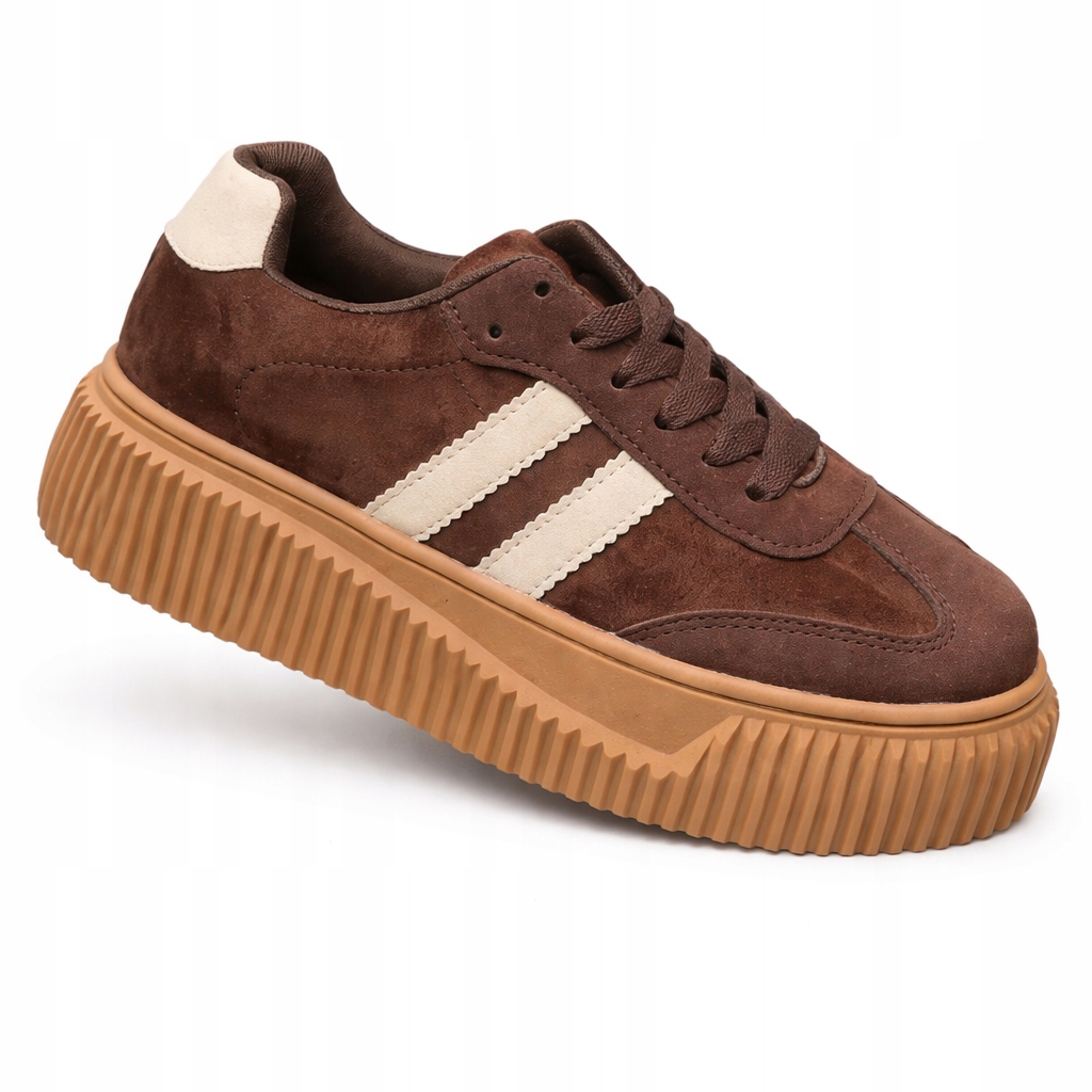 Buty Sportowe Damskie Klasyczne Sznurowane Brąz 38