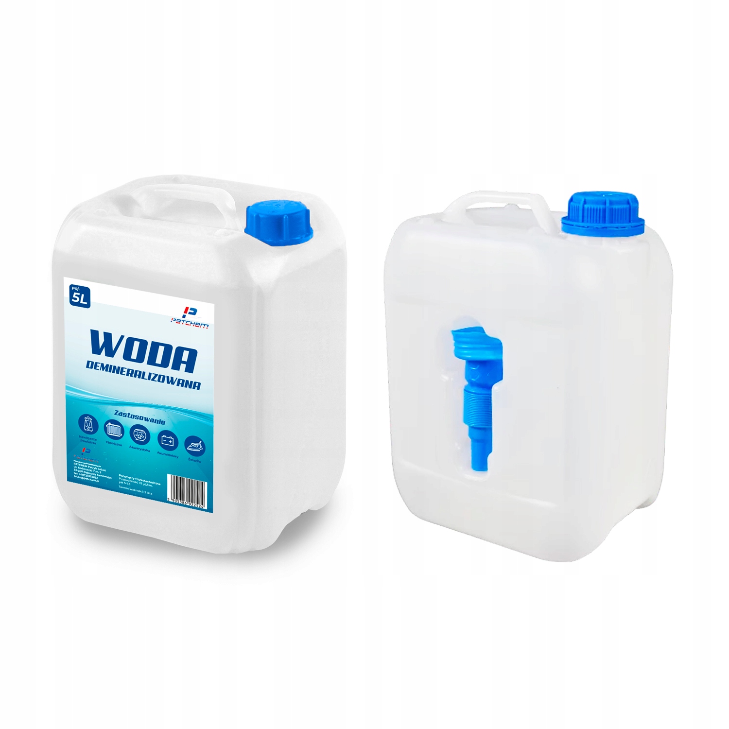 WODA DEMINERALIZOWANA Z LEJKIEM DESTYLOWANA ATEST JAKOŚĆ 4 x 5 L 20 L