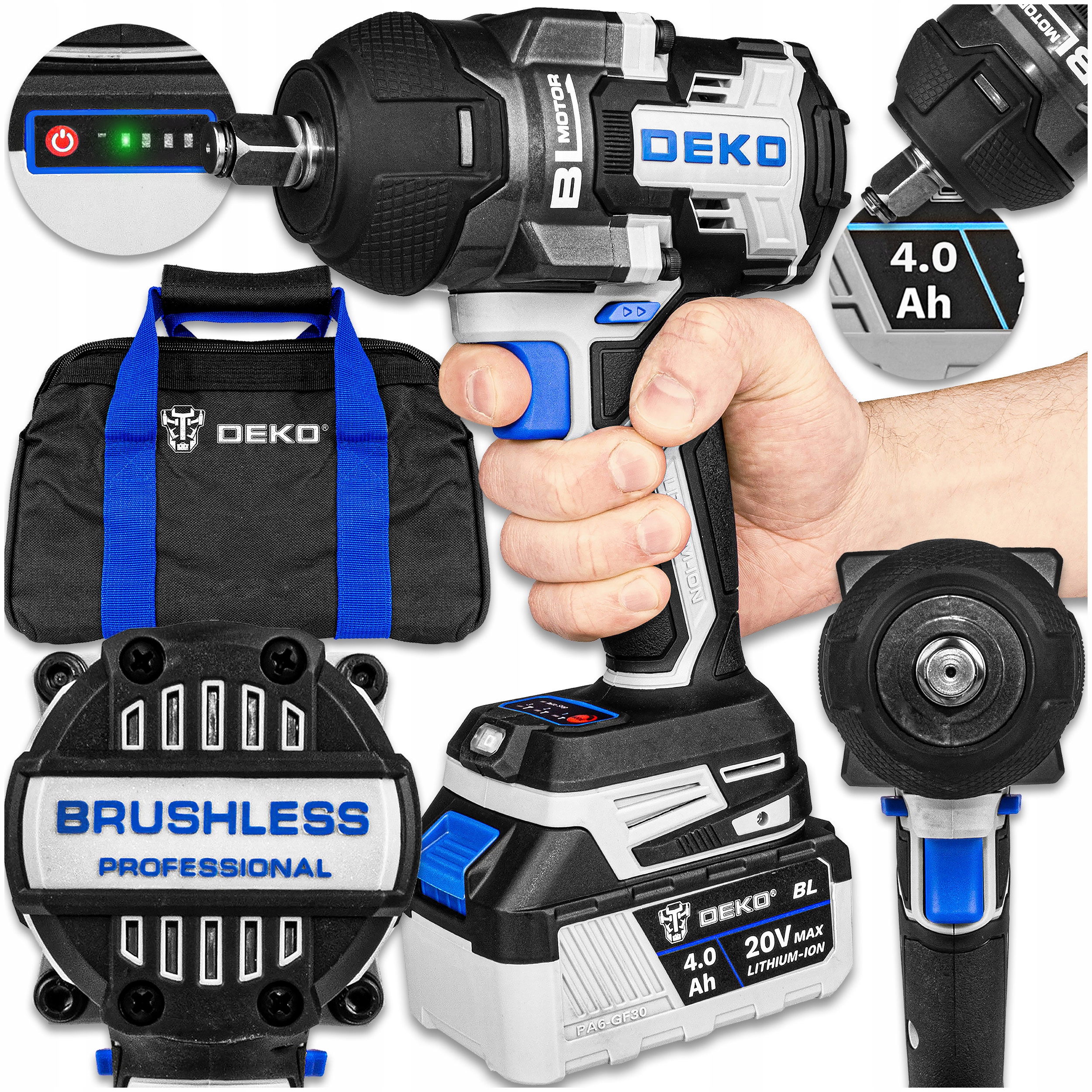 Rázový Utahovák Akumulátorový Bezkartáčový 1/2'' Na Kola 800NM Aku Silný Deko