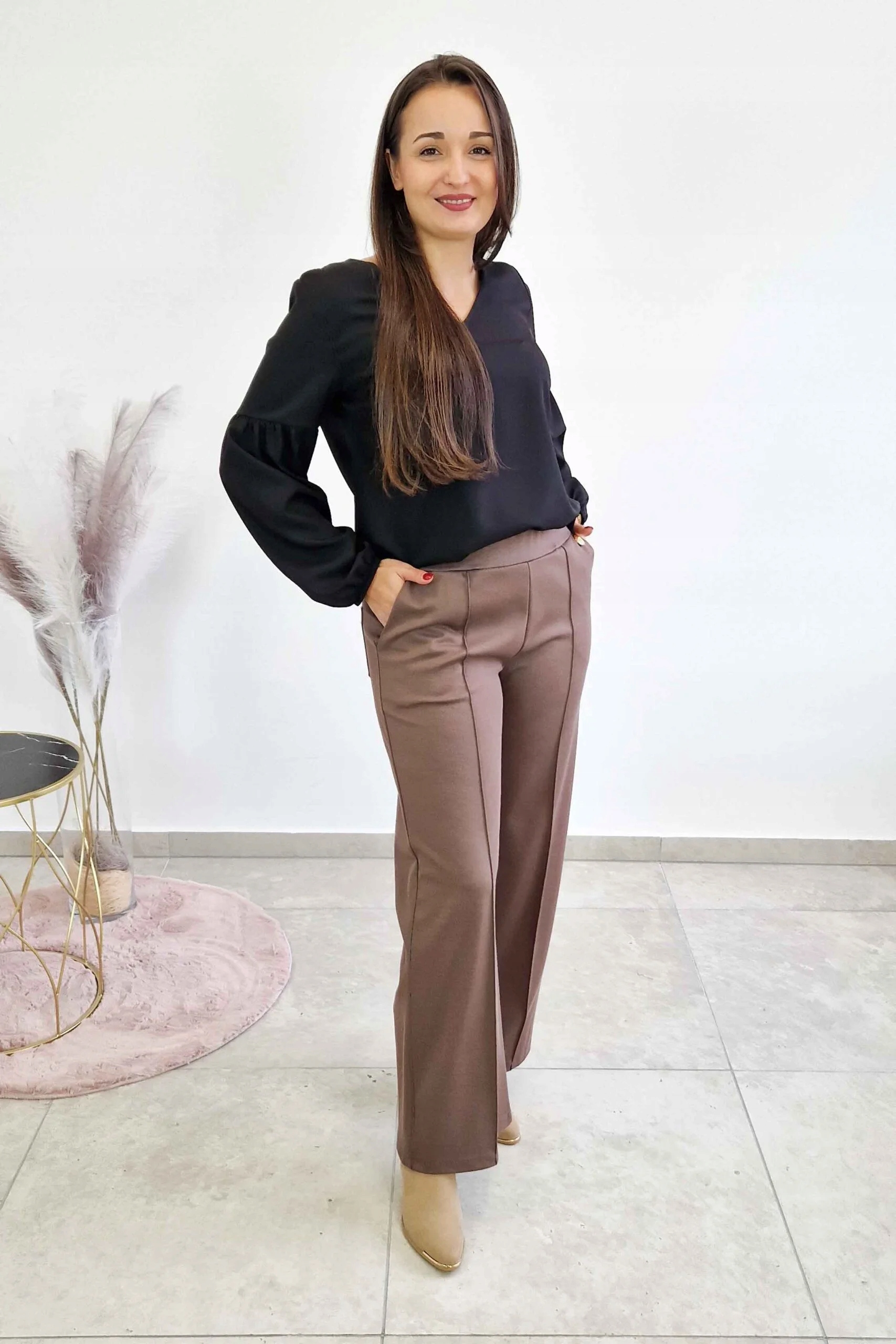 Elegantní dámská modrá halenka s bufiastými rukávy, černá, velikost 46