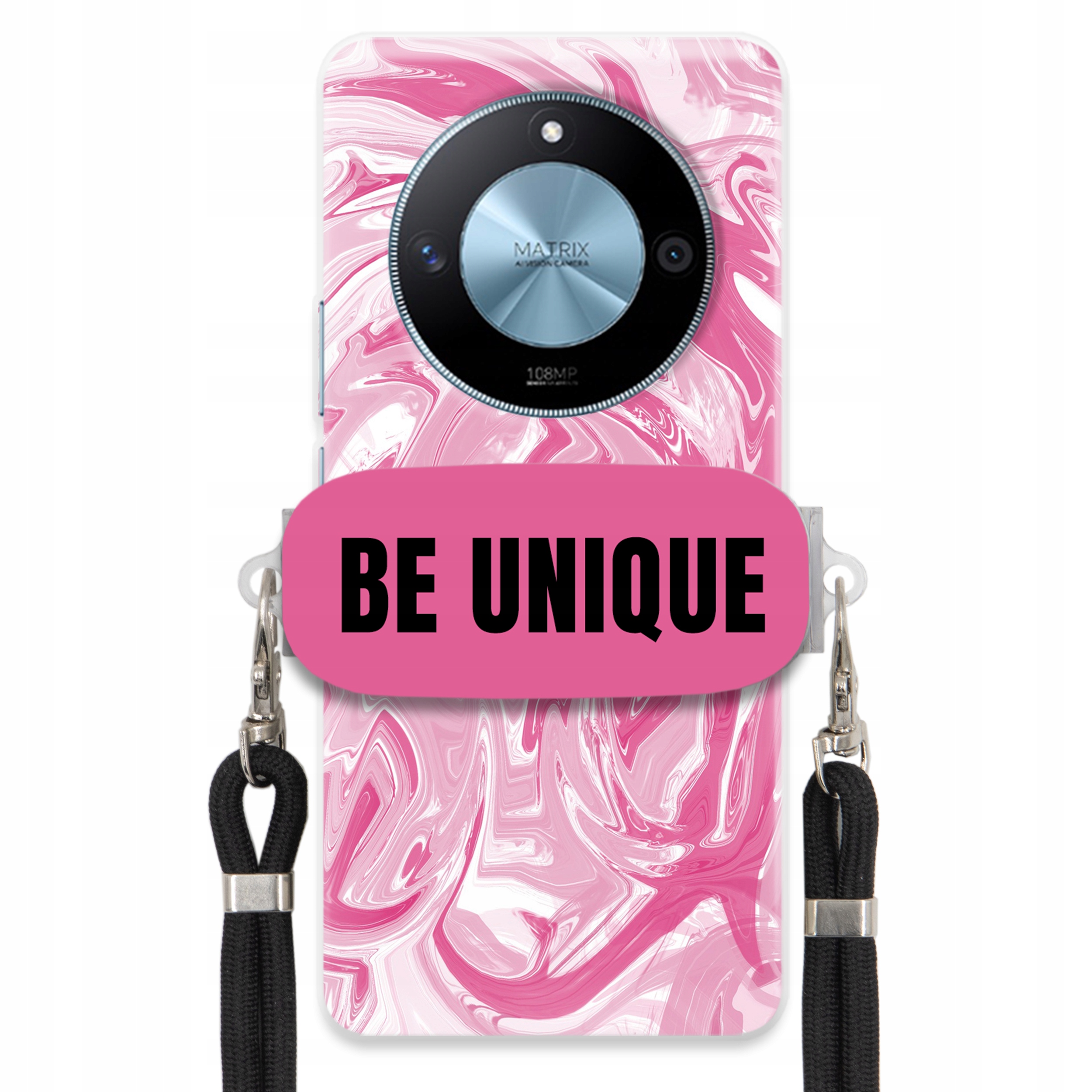 Puzdro pre Huawei Magic 6 Lite Case držiak na šnúrku Čierna ružová Mramor Unique