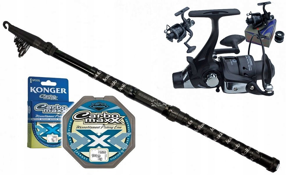 Zestaw Gruntowy Kołowrotek Karpiowy Wolny BIEG400 Wędka Teleskop Żyłka