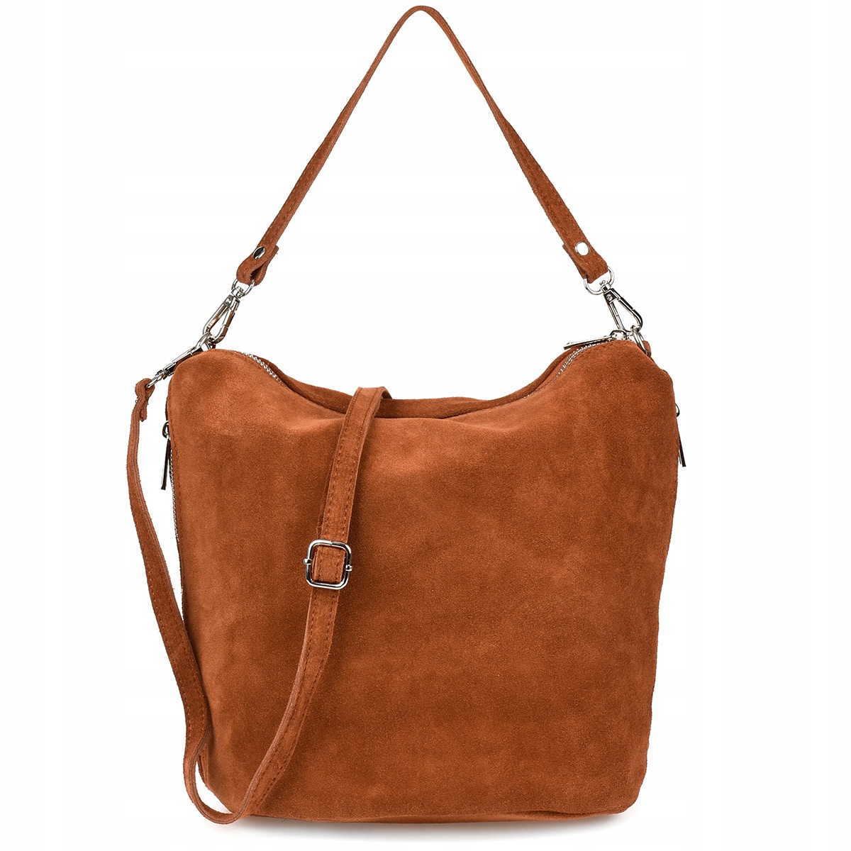 Kabelka Přes Rameno Kožená dámská zipová taška prostorná italská semišová kůže