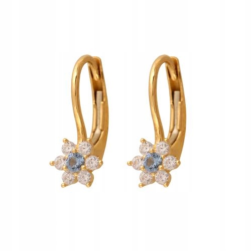 Elegantní zlaté Náušnice ryzost 585 s modrým zirkonem uprostřed, ideální jako dárek