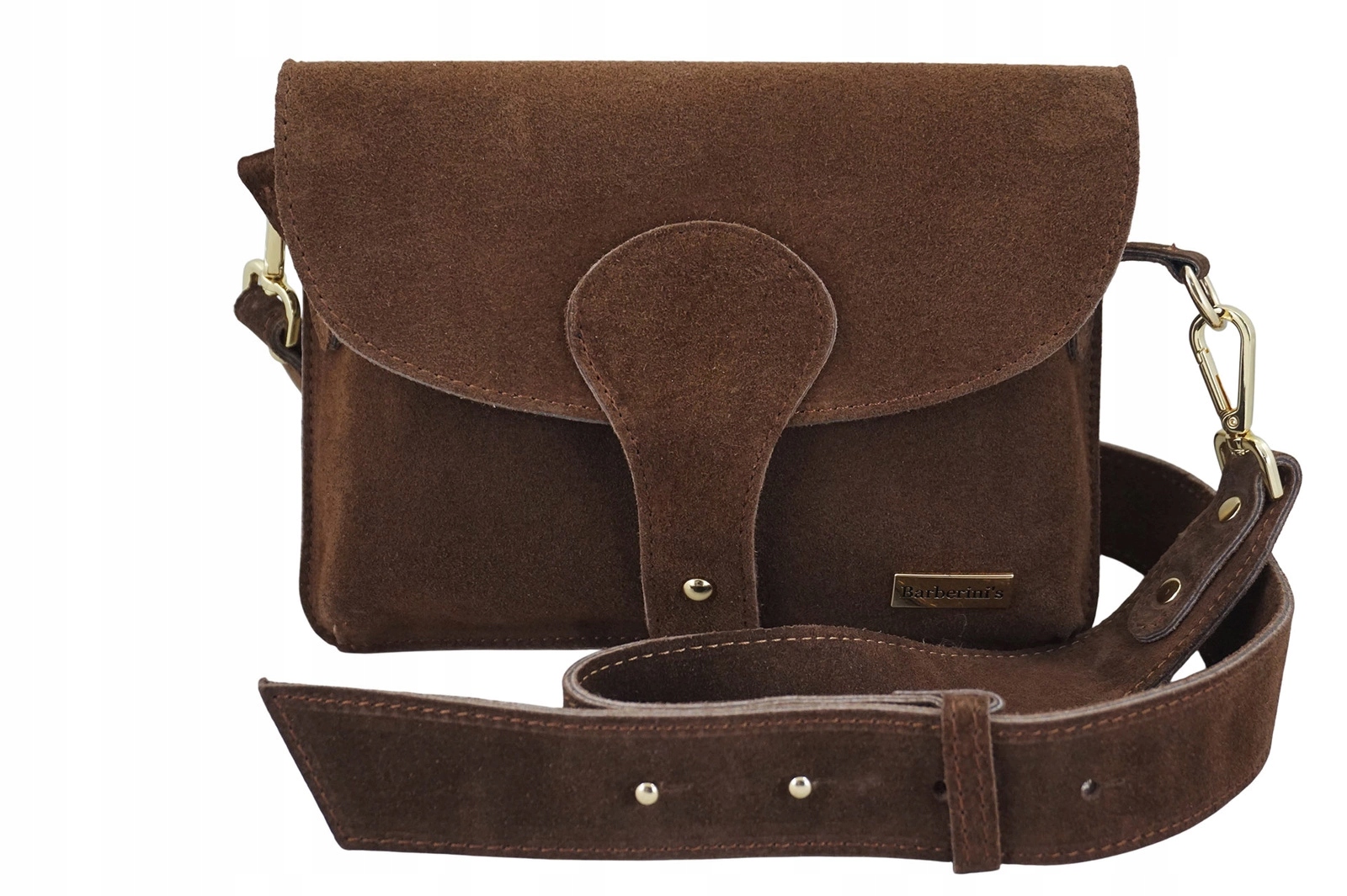 Semišová kabelka přes rameno na širokém pásku Hnědá