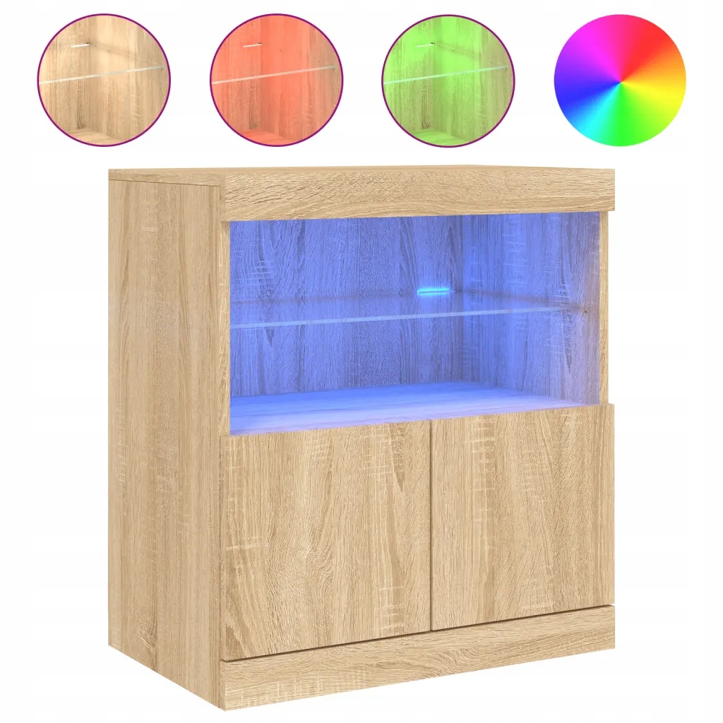Komoda s Led Rgb osvětlením, Materiál dřevotříska, Dub Sonoma