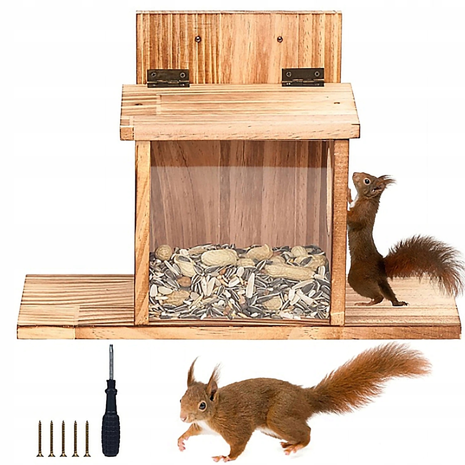 Levně Dřevěné Krmítko Pro Veverky S Vysokoteplotní Karbonizací